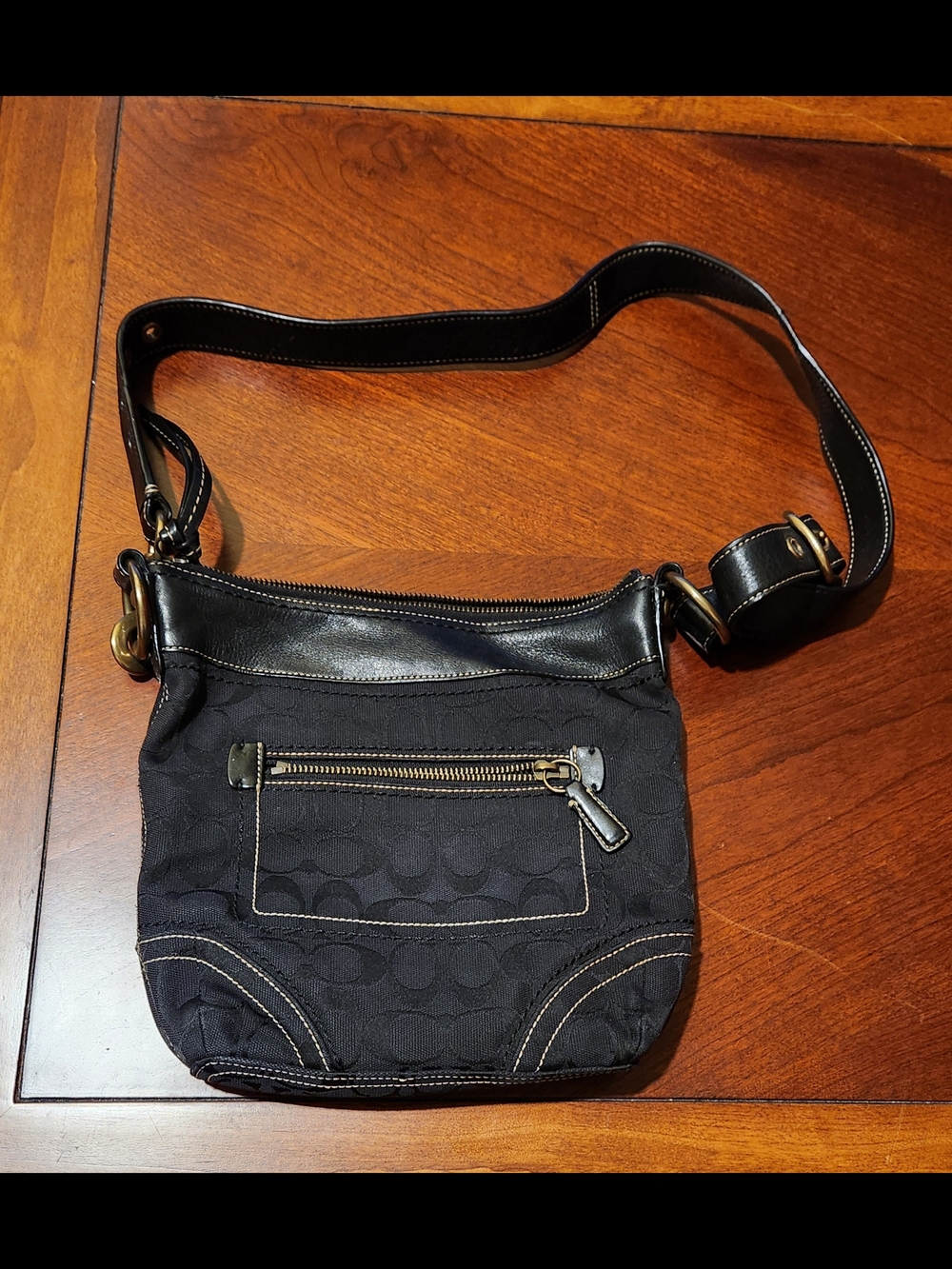 (Real) Coach Black Signature Canvas and Leather Crossbody